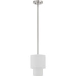 1 Light Brushed Nickel Mini Pendant with Hand Crafted Off-White Fabric Outside Shade-Lighting LumensPendant Lights