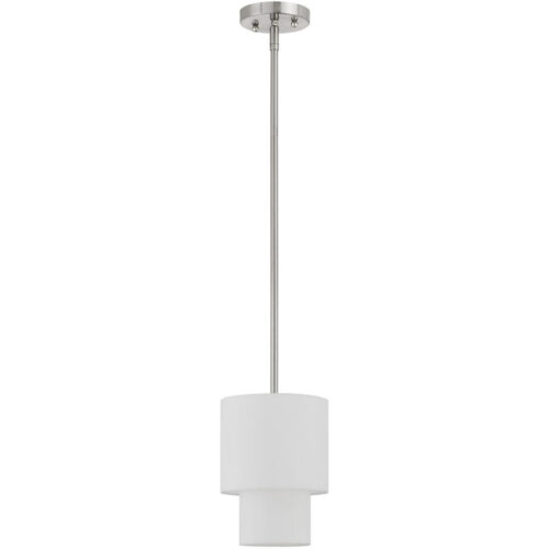 1 Light Brushed Nickel Mini Pendant with Hand Crafted Off-White Fabric Outside Shade-Lighting LumensPendant Lights