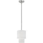 1 Light Brushed Nickel Mini Pendant with Hand Crafted Off-White Fabric Outside Shade-Lighting LumensPendant Lights