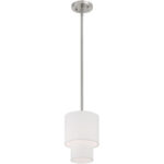 1 Light Brushed Nickel Mini Pendant with Hand Crafted Off-White Fabric Outside Shade-Lighting LumensPendant Lights