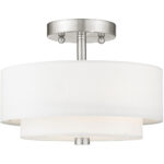 2 Light Brushed Nickel Ceiling Light fixture with Hand Crafted Off-White Fabric Hardback Shade-Lighting LumensFlush Mount Ceiling Lights