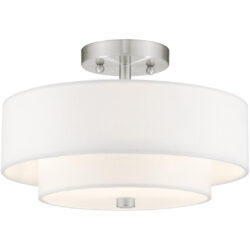 2 Light Brushed Nickel Ceiling Light fixture with Hand Crafted Off-White Fabric Hardback Shade-Lighting LumensFlush Mount Ceiling Lights