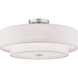 4 Light Brushed Nickel Ceiling Light fixture with Hand Crafted Off-White Fabric Shade-Lighting LumensFlush Mount Ceiling Lights