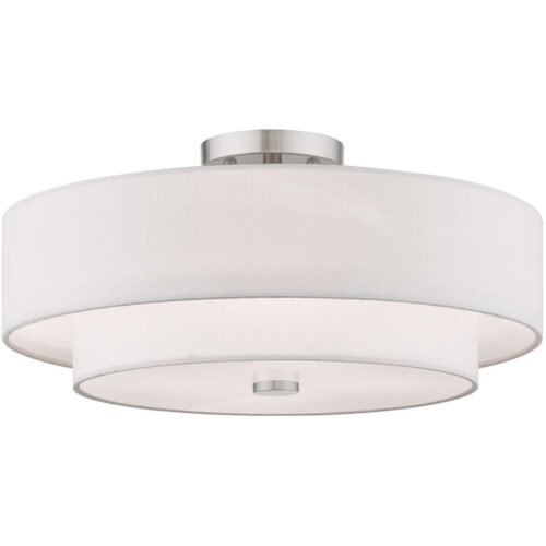 4 Light Brushed Nickel Ceiling Light fixture with Hand Crafted Off-White Fabric Shade-Lighting LumensFlush Mount Ceiling Lights