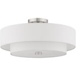 4 Light Brushed Nickel Ceiling Light fixture with Hand Crafted Off-White Fabric Shade-Lighting LumensFlush Mount Ceiling Lights