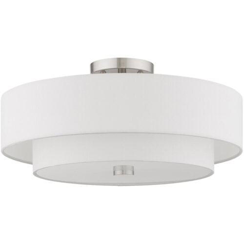 4 Light Brushed Nickel Ceiling Light fixture with Hand Crafted Off-White Fabric Shade-Lighting LumensFlush Mount Ceiling Lights