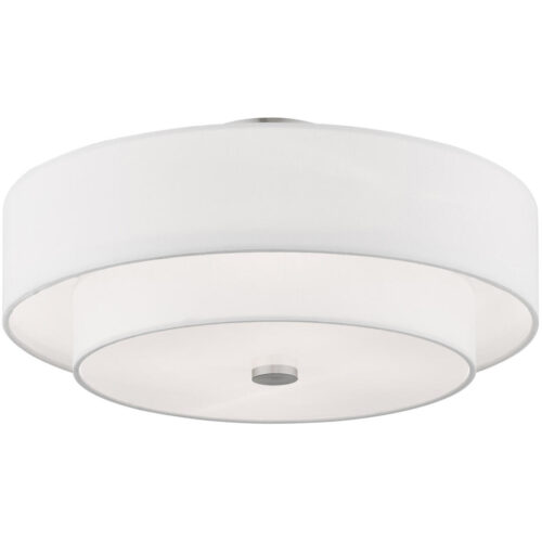 4 Light Brushed Nickel Ceiling Light fixture with Hand Crafted Off-White Fabric Shade-Lighting LumensFlush Mount Ceiling Lights