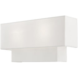 16 inch 2 Light Brushed Nickel ADA Wall Sconce with Hand Crafted Off-White Fabric Shade-Lighting LumensWall Sconces