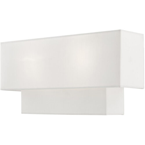 16 inch 2 Light Brushed Nickel ADA Wall Sconce with Hand Crafted Off-White Fabric Shade-Lighting LumensWall Sconces