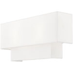 16 inch 2 Light Brushed Nickel ADA Wall Sconce with Hand Crafted Off-White Fabric Shade-Lighting LumensWall Sconces