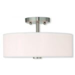 2 Light Brushed Nickel Ceiling Light fixture with Hand Crafted Off-White Fabric Hardback Shade-Lighting LumensFlush Mount Ceiling Lights