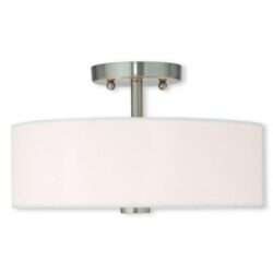 2 Light Brushed Nickel Ceiling Light fixture with Hand Crafted Off-White Fabric Hardback Shade-Lighting LumensFlush Mount Ceiling Lights