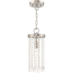 1 Light Brushed Nickel Mini Pendant with Clear Crystals Shade-Lighting LumensPendant Lights