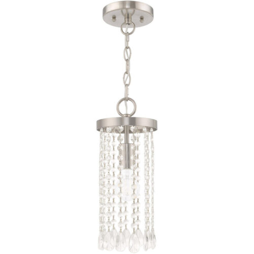 1 Light Brushed Nickel Mini Pendant with Clear Crystals Shade-Lighting LumensPendant Lights