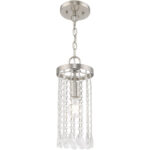 1 Light Brushed Nickel Mini Pendant with Clear Crystals Shade-Lighting LumensPendant Lights