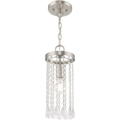 1 Light Brushed Nickel Mini Pendant with Clear Crystals Shade-Lighting LumensPendant Lights