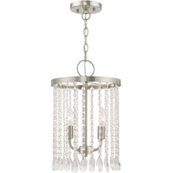 2 Light Brushed Nickel Mini Pendant with Clear Crystals Shade-Lighting LumensPendant Lights