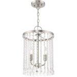 2 Light Brushed Nickel Mini Pendant with Clear Crystals Shade-Lighting LumensPendant Lights