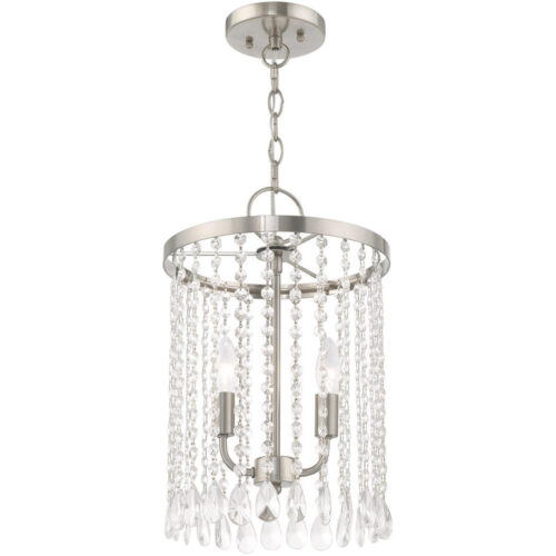 2 Light Brushed Nickel Mini Pendant with Clear Crystals Shade-Lighting LumensPendant Lights