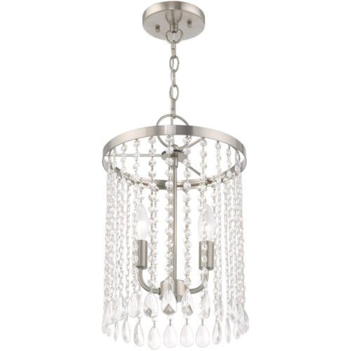 2 Light Brushed Nickel Mini Pendant with Clear Crystals Shade-Lighting LumensPendant Lights