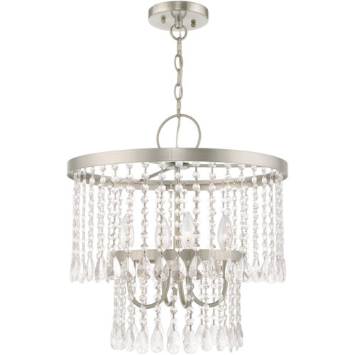 4 Light Brushed Nickel Pendant Chandelier with Clear Crystals Shade-Lighting LumensChandeliers