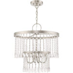 4 Light Brushed Nickel Pendant Chandelier with Clear Crystals Shade-Lighting LumensChandeliers