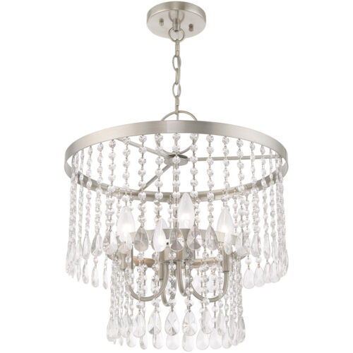 4 Light Brushed Nickel Pendant Chandelier with Clear Crystals Shade-Lighting LumensChandeliers