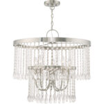 5 Light Brushed Nickel Pendant Chandelier with Clear Crystals Shade-Lighting LumensChandeliers