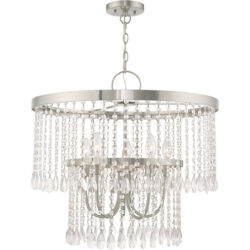 5 Light Brushed Nickel Pendant Chandelier with Clear Crystals Shade-Lighting LumensChandeliers