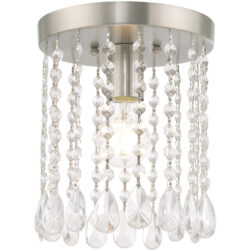 1 Light Brushed Nickel Ceiling Light fixture with Clear Crystals Shade-Lighting LumensFlush Mount Ceiling Lights