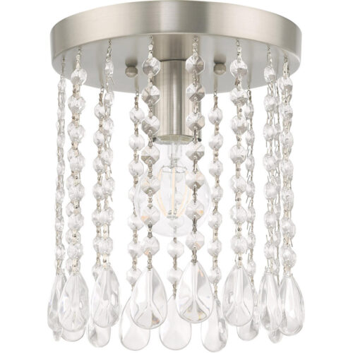 1 Light Brushed Nickel Ceiling Light fixture with Clear Crystals Shade-Lighting LumensFlush Mount Ceiling Lights