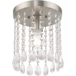 1 Light Brushed Nickel Ceiling Light fixture with Clear Crystals Shade-Lighting LumensFlush Mount Ceiling Lights