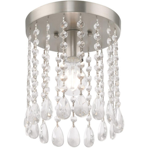 1 Light Brushed Nickel Ceiling Light fixture with Clear Crystals Shade-Lighting LumensFlush Mount Ceiling Lights