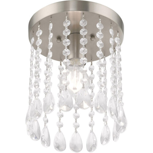 1 Light Brushed Nickel Ceiling Light fixture with Clear Crystals Shade-Lighting LumensFlush Mount Ceiling Lights