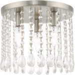 3 Light Brushed Nickel Ceiling Light fixture with Clear Crystals Shade-Lighting LumensFlush Mount Ceiling Lights