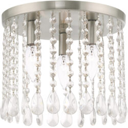 3 Light Brushed Nickel Ceiling Light fixture with Clear Crystals Shade-Lighting LumensFlush Mount Ceiling Lights