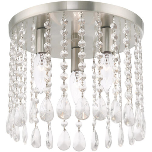 3 Light Brushed Nickel Ceiling Light fixture with Clear Crystals Shade-Lighting LumensFlush Mount Ceiling Lights