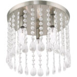 3 Light Brushed Nickel Ceiling Light fixture with Clear Crystals Shade-Lighting LumensFlush Mount Ceiling Lights