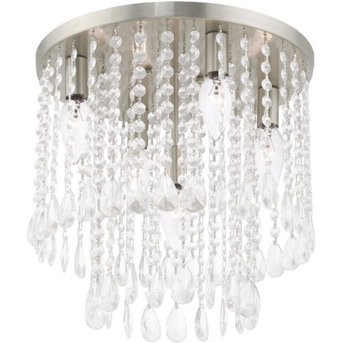 5 Light Brushed Nickel Ceiling Light fixture with Clear Crystals Shade-Lighting LumensFlush Mount Ceiling Lights