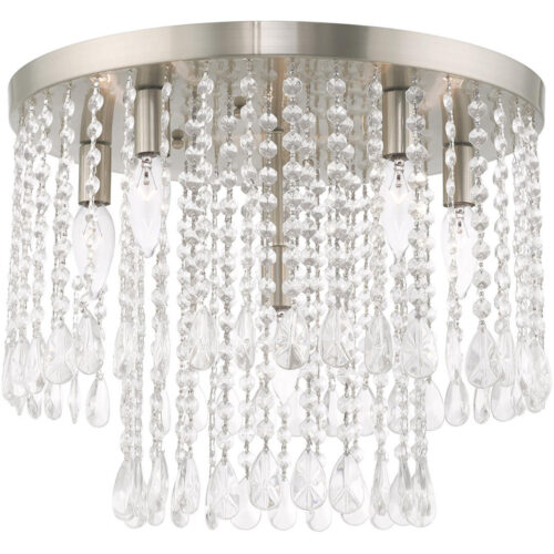 6 Light Brushed Nickel Ceiling Light fixture with Clear Crystals Shade-Lighting LumensFlush Mount Ceiling Lights