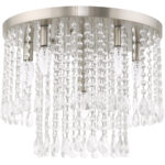 6 Light Brushed Nickel Ceiling Light fixture with Clear Crystals Shade-Lighting LumensFlush Mount Ceiling Lights