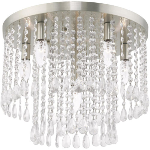 6 Light Brushed Nickel Ceiling Light fixture with Clear Crystals Shade-Lighting LumensFlush Mount Ceiling Lights