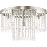 6 Light Brushed Nickel Ceiling Light fixture with Clear Crystals Shade-Lighting LumensFlush Mount Ceiling Lights