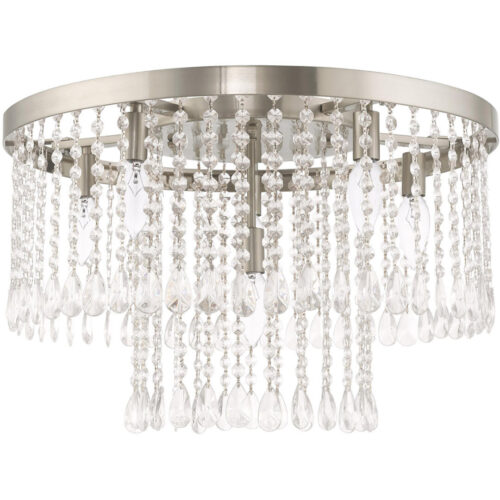 6 Light Brushed Nickel Ceiling Light fixture with Clear Crystals Shade-Lighting LumensFlush Mount Ceiling Lights