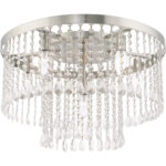 6 Light Brushed Nickel Ceiling Light fixture with Clear Crystals Shade-Lighting LumensFlush Mount Ceiling Lights