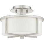 2 Light Brushed Nickel Ceiling Light fixture with Hand Crafted Off-White Fabric Hardback Shade-Lighting LumensFlush Mount Ceiling Lights