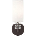 4.75 inch 1 Light English Bronze ADA Wall Sconce with Hand Crafted Oatmeal Color Fabric with Clear Crystals Shade-Lighting LumensWall Sconces