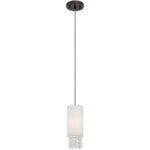 1 Light English Bronze Mini Pendant with Hand Crafted Oatmeal Color Fabric Shade-Lighting LumensPendant Lights