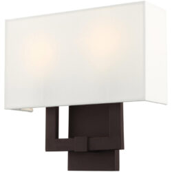 13 inch 2 Light Bronze Wall Sconce with Hand Crafted Off White Fabric Hardback Shade Shade-Lighting LumensWall Sconces