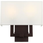 13 inch 2 Light Bronze Wall Sconce with Hand Crafted Off White Fabric Hardback Shade Shade-Lighting LumensWall Sconces